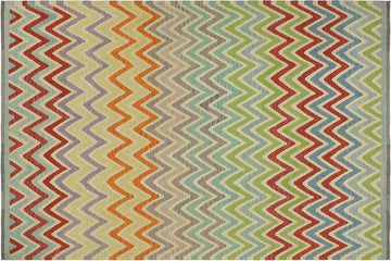 Flat Weave Kilim, Antique, Navaho, Vintage, Handmade, Modern Kilim Red Blue Hand-Woven Rectangle 100% Wool Area Rug 8 x 10